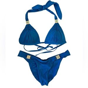 Dolcessa Swimwear Blue Bikini Set Size Medium